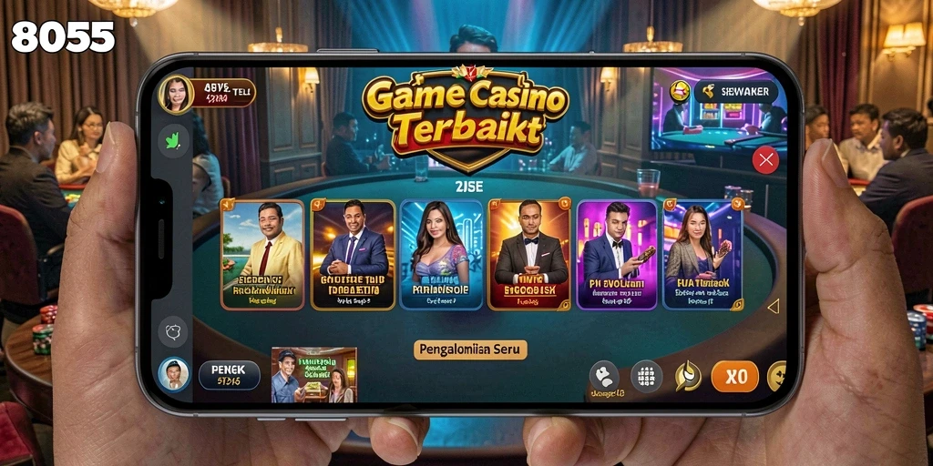 Screenshot gameplay Live Casino yang menampilkan dealer dan pemain.