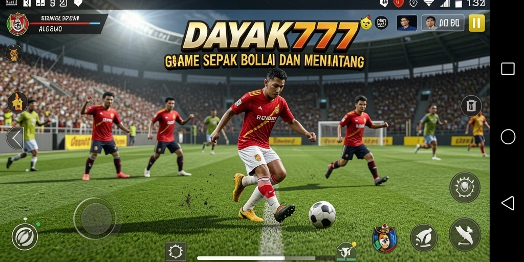 Tangkapan layar DAYAK777 menampilkan aksi seru di lapangan sepak bola.