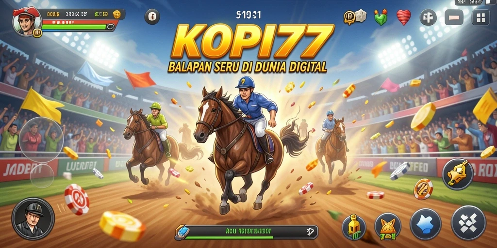 Tampilan gameplay seru dari KOPI77 dengan kendaraan balap.