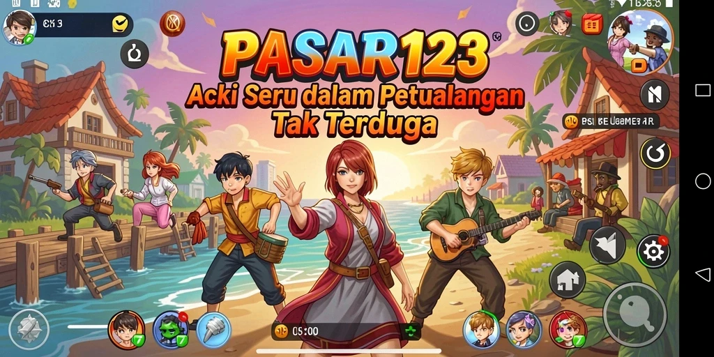 Screenshot PASAR123 menampilkan pertarungan aksion yang intens dengan musuh yang menyerang.