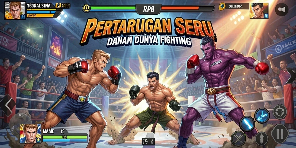 Tangkapan layar utama RP8 dengan tampilan pertarungan dinamis