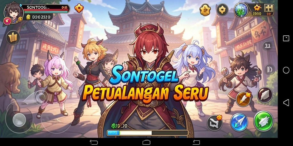 Gambar gameplay SONTOGEL menampilkan karakter anime dalam aksi mendebarkan.