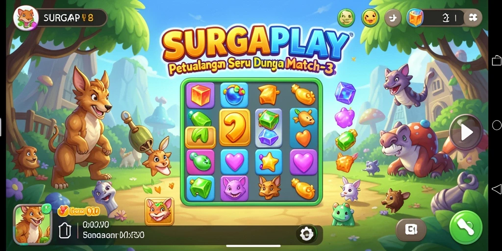Tampilan gameplay seru dari SURGAPLAY yang penuh tantangan Match-3.