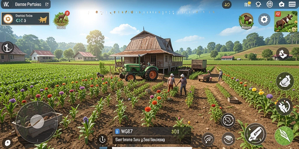 Screenshot WG87 menunjukkan aktivitas pertanian yang dinamis dan menarik.